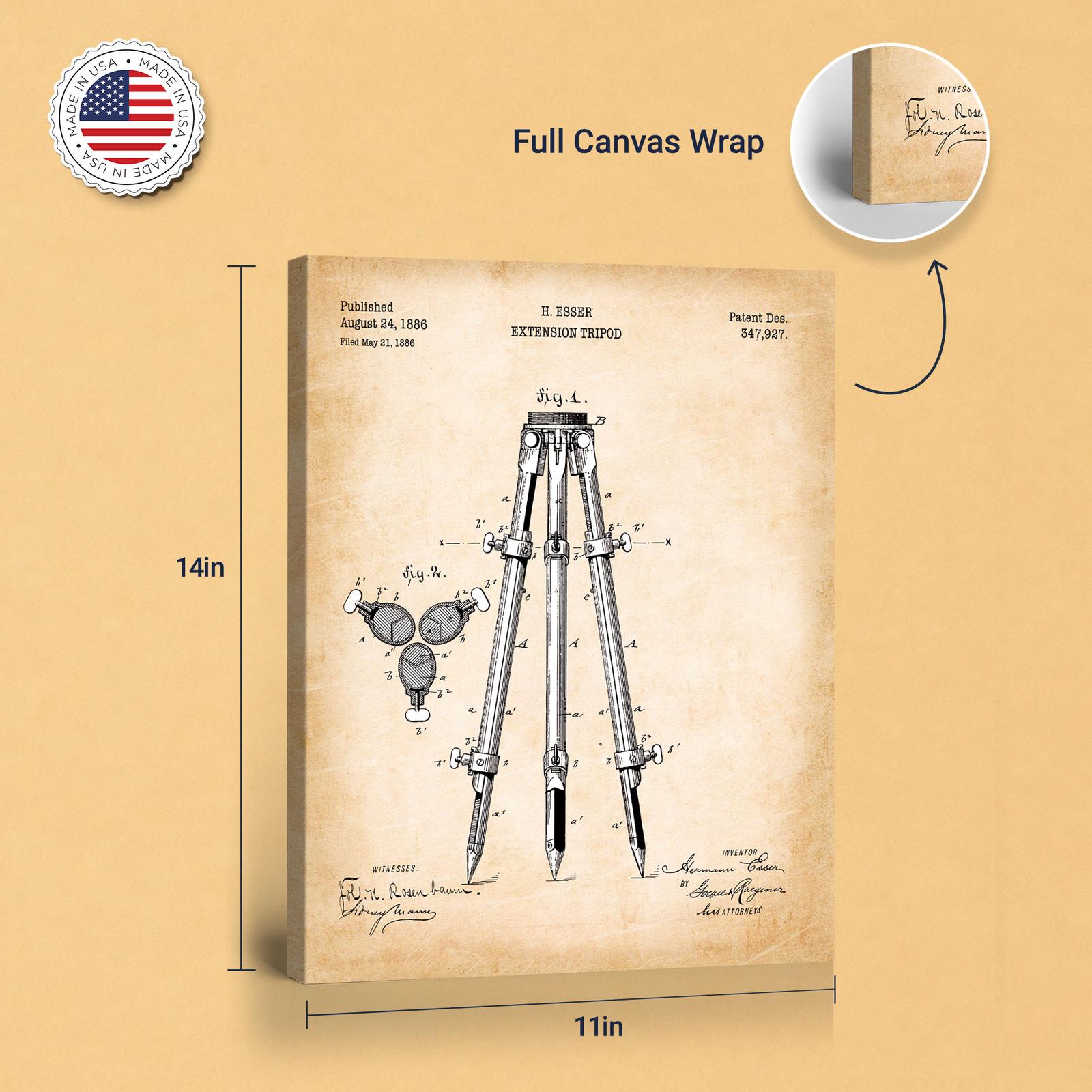 Surveyor tripod canvas - gallery wrapped canvas edge detail