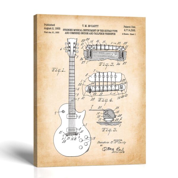Les Paul guitar patent canvas print - 1955 guitar patent print by Crossroads Home Decor