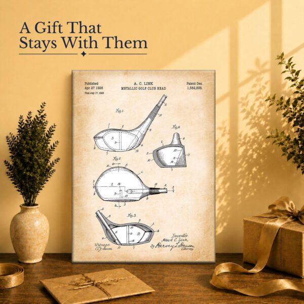 Golf driver patent print gift - canvas print for a den or golf room