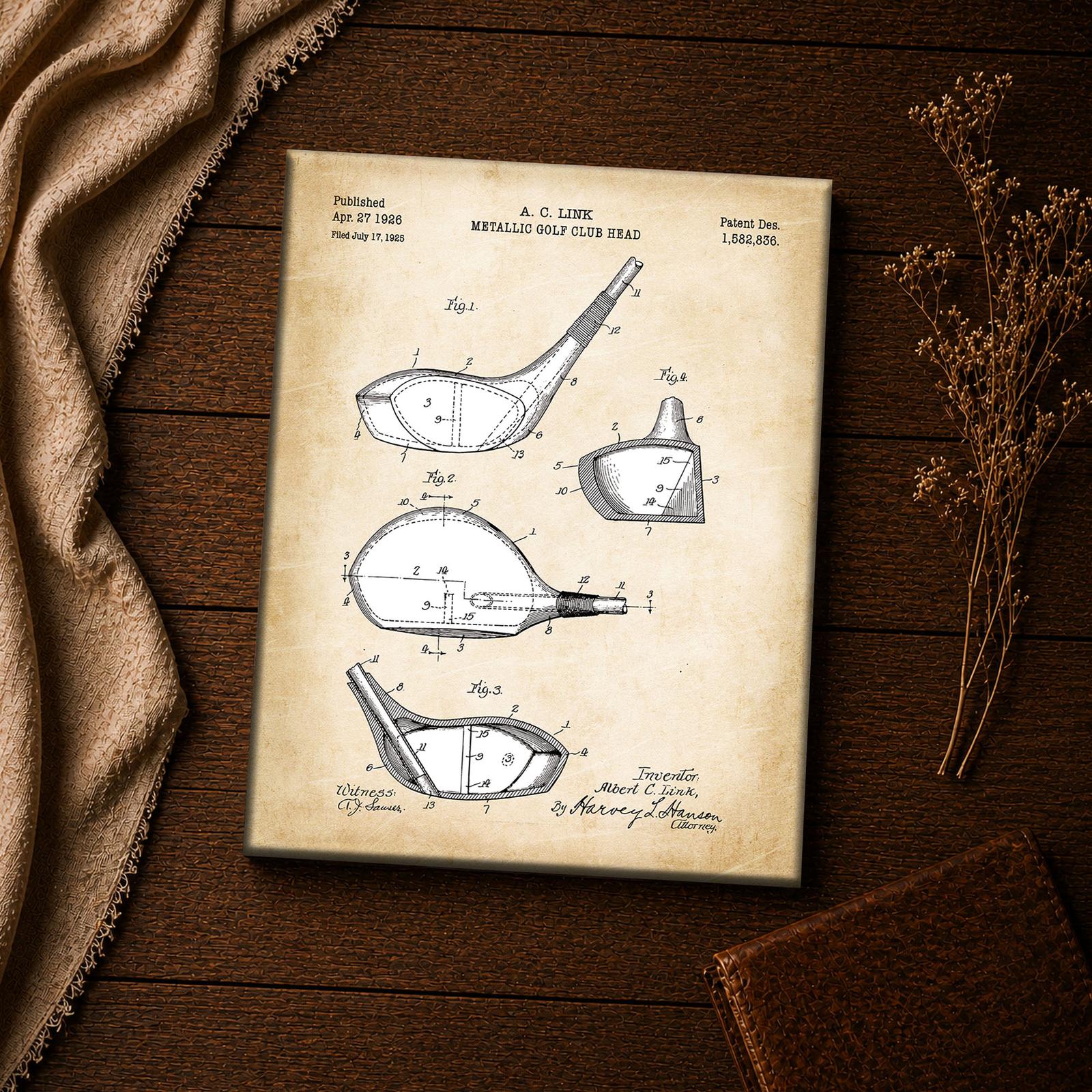 Vintage golf art - golf driver blueprint closeup