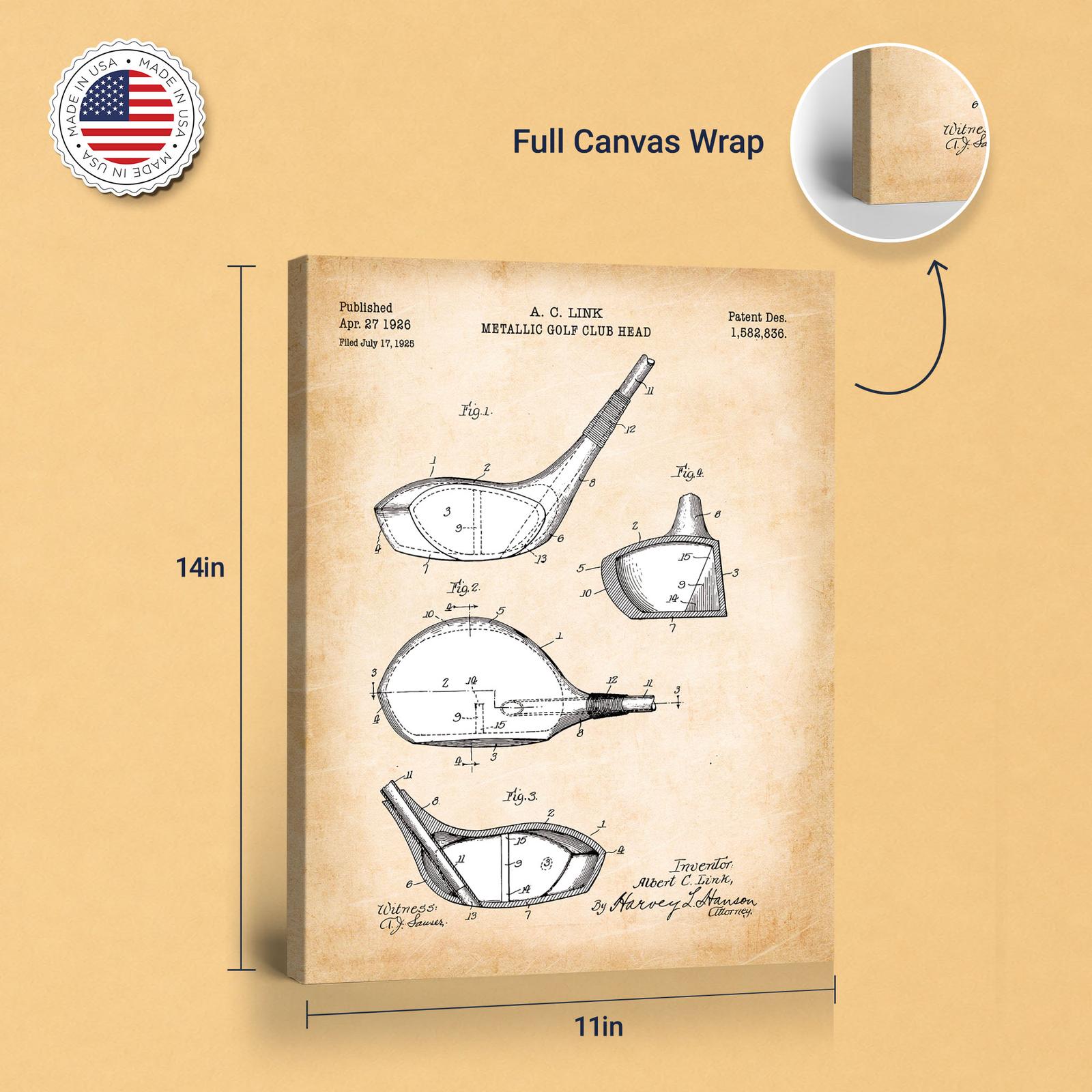 Golf driver patent art - gallery wrapped canvas edge detail