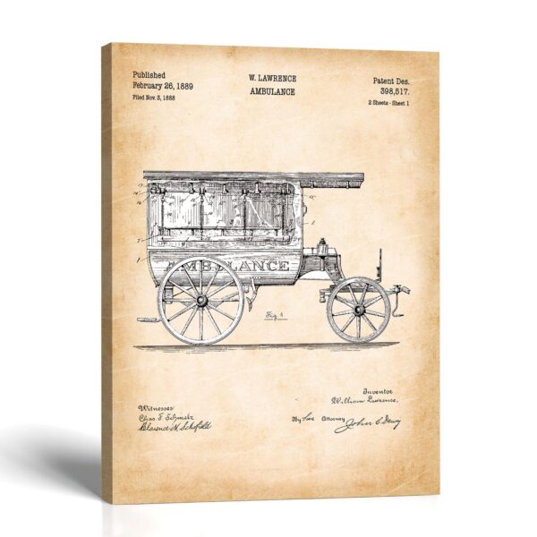 Vintage ambulance patent canvas print - 1889 horse-drawn ambulance patent print by Crossroads Home Decor