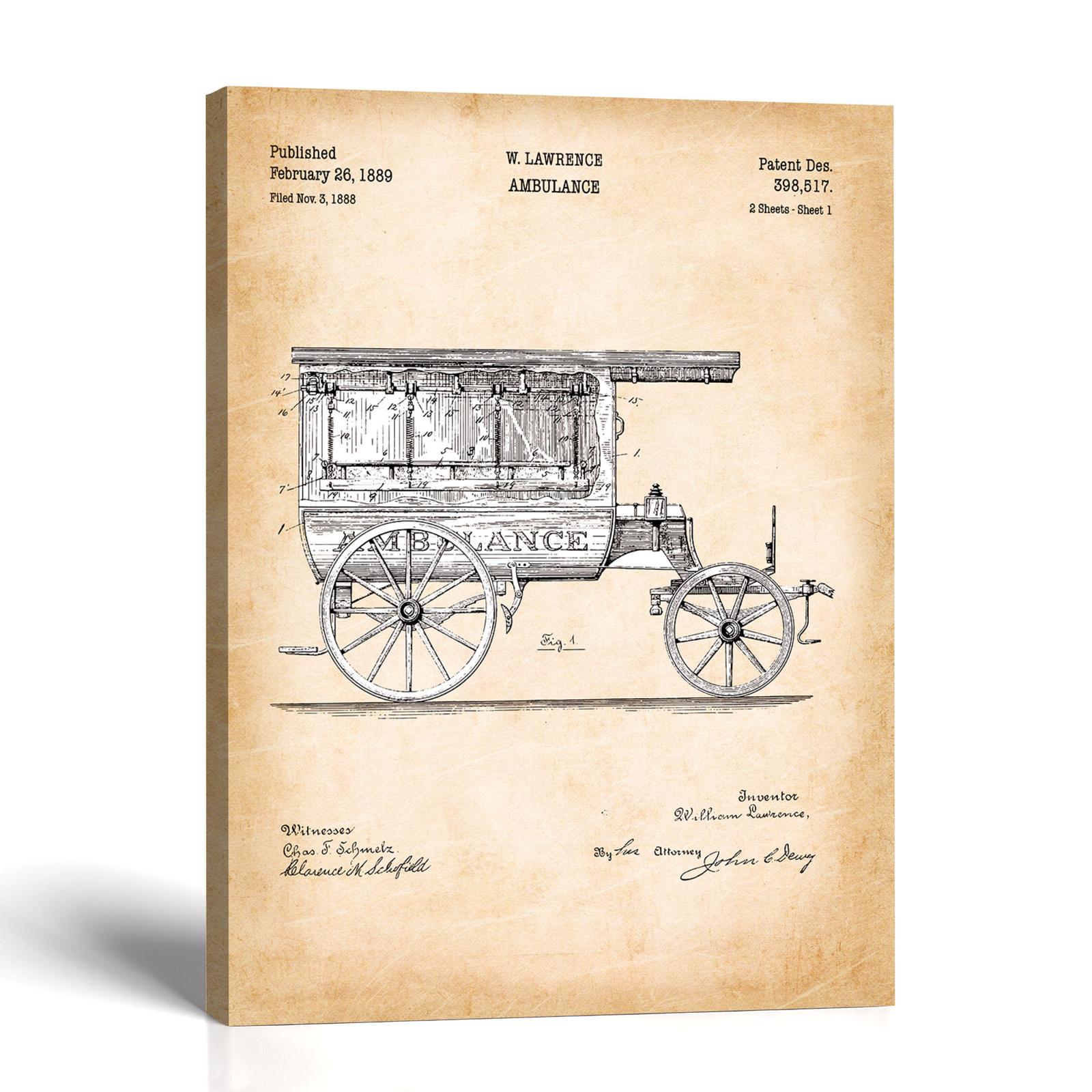 Vintage ambulance patent canvas print - 1889 horse-drawn ambulance patent print by Crossroads Home Decor