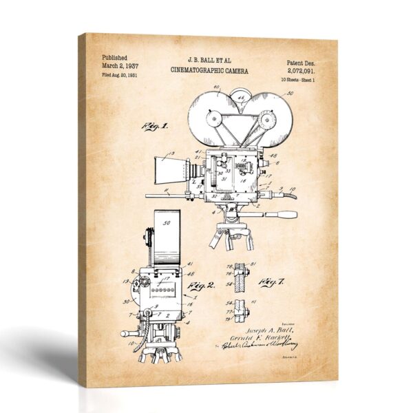 Cinematographic camera patent canvas print - 1937 studio blueprint by Crossroads Home Decor