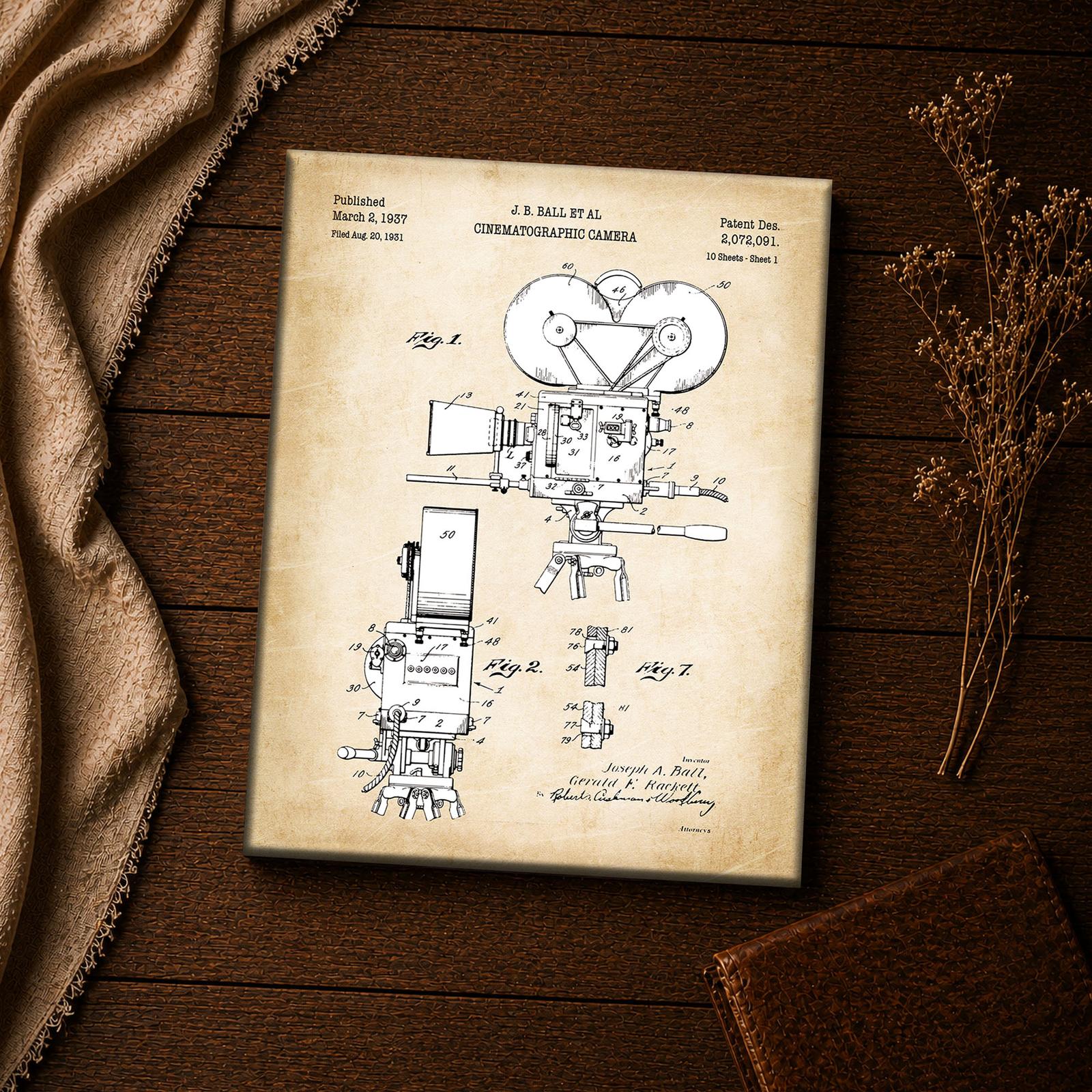 Studio camera patent blueprint close-up - vintage film wall art