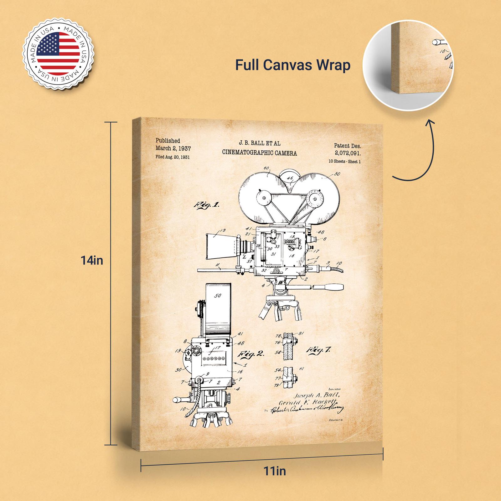 Cinematographic camera patent canvas print - gallery wrapped canvas edge detail