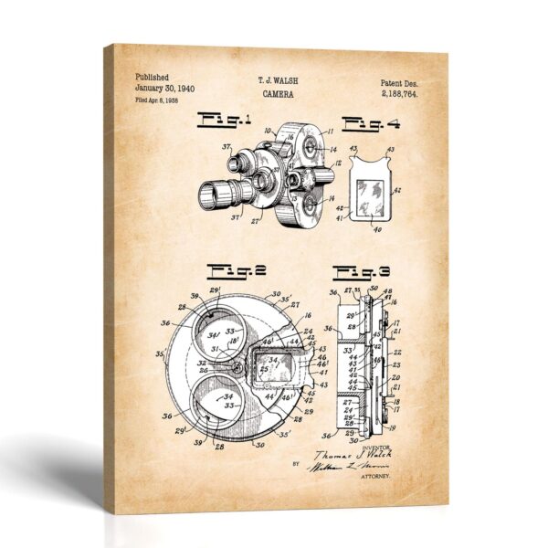 Cine camera canvas print - 1940 Turret Camera Patent by Crossroads Home Decor