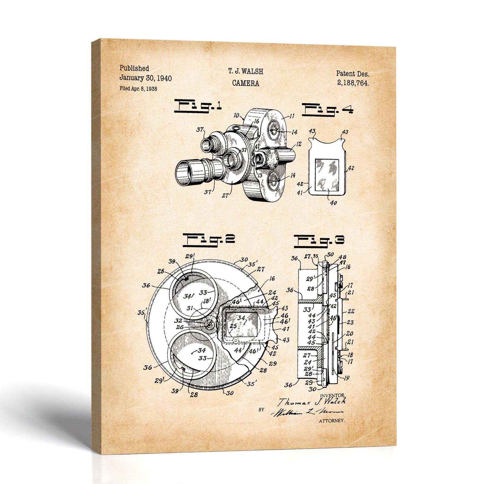 Cine camera canvas print - 1940 Turret Camera Patent by Crossroads Home Decor