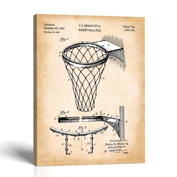 Basketball goal patent canvas print - vintage ring and net wall art by Crossroads Home Decor