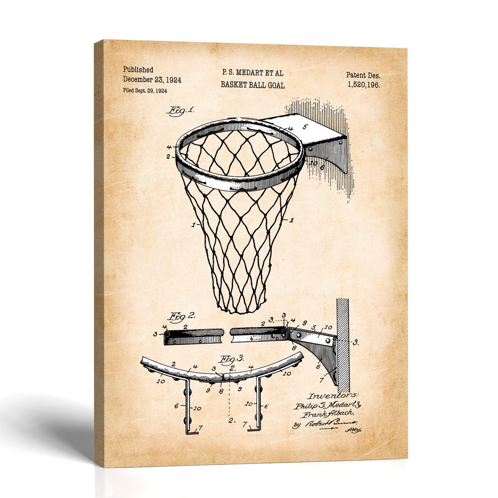 Basketball goal patent canvas print - vintage ring and net wall art by Crossroads Home Decor