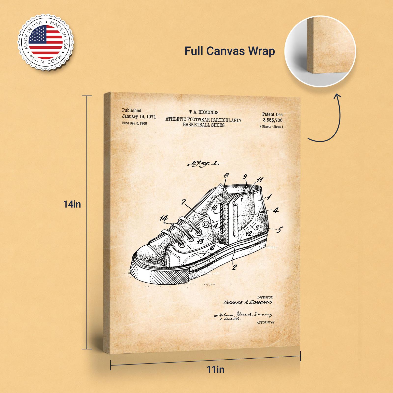 Basketball shoe patent art - gallery wrapped canvas edge detail