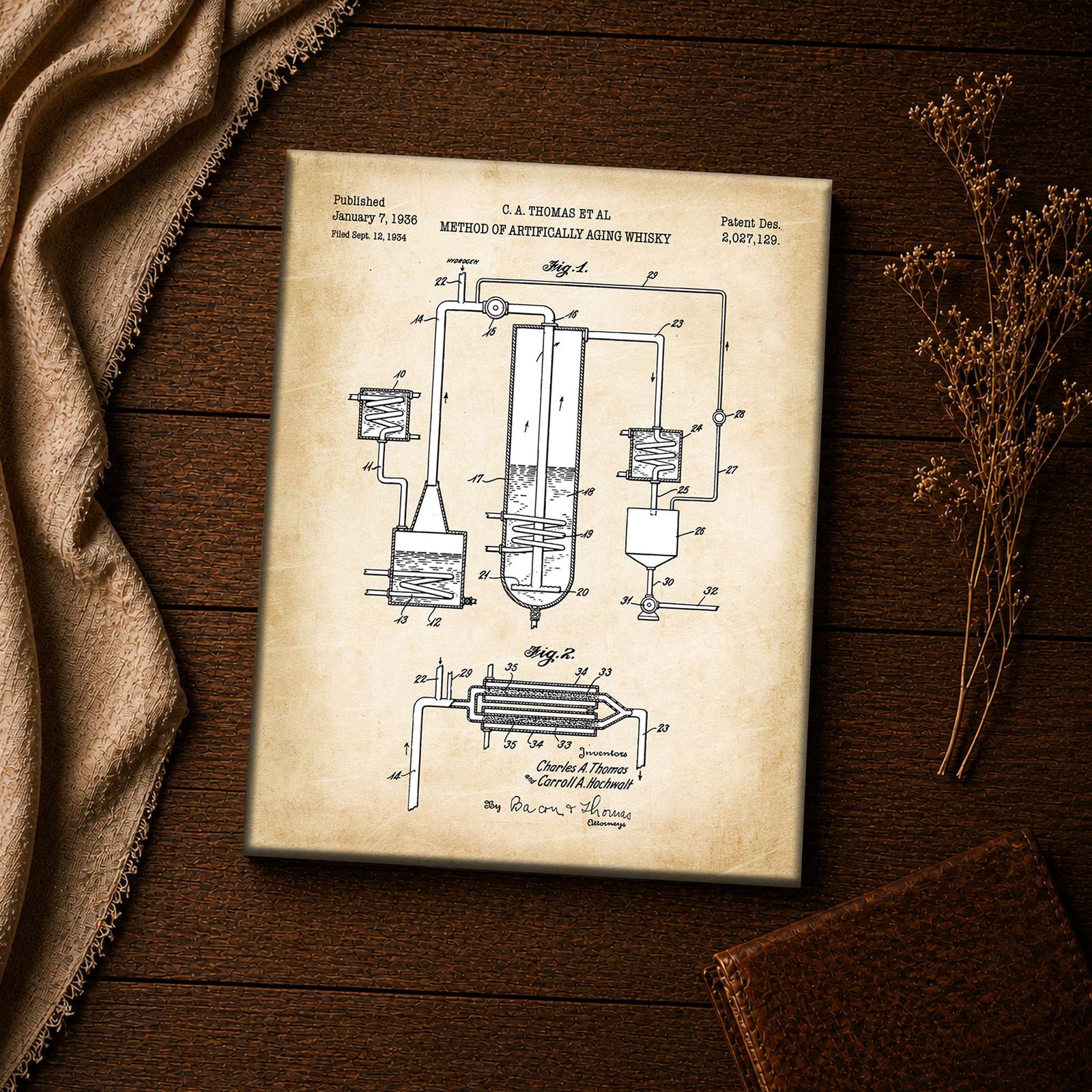 Whiskey aging apparatus print close-up - treating chamber and separator canvas print