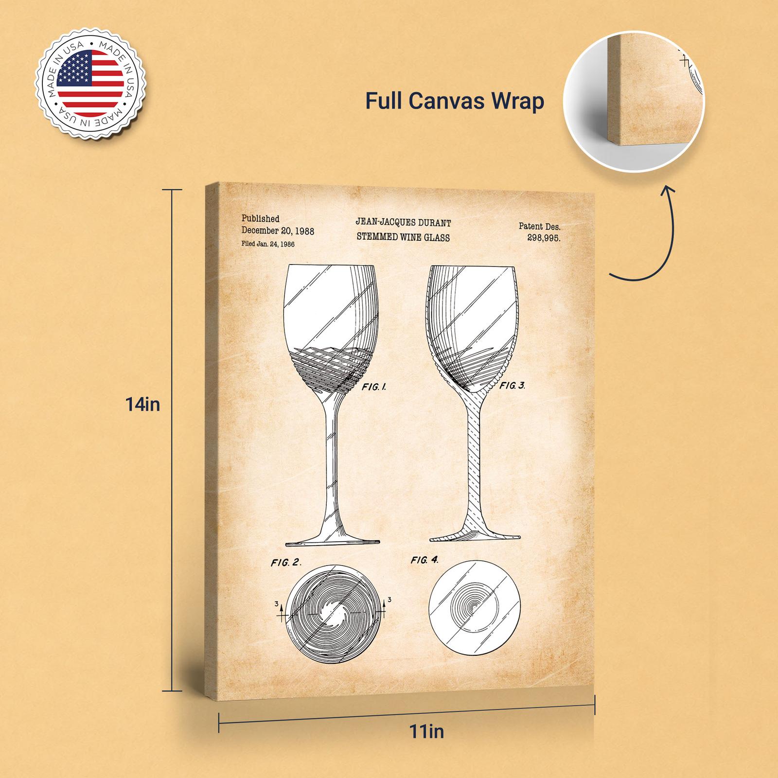 Wine glass patent print in - gallery wrapped canvas edge detail