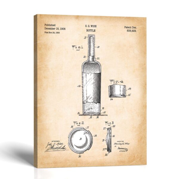 Wine bottle patent canvas print - antique bottle design by Crossroads Home Decor
