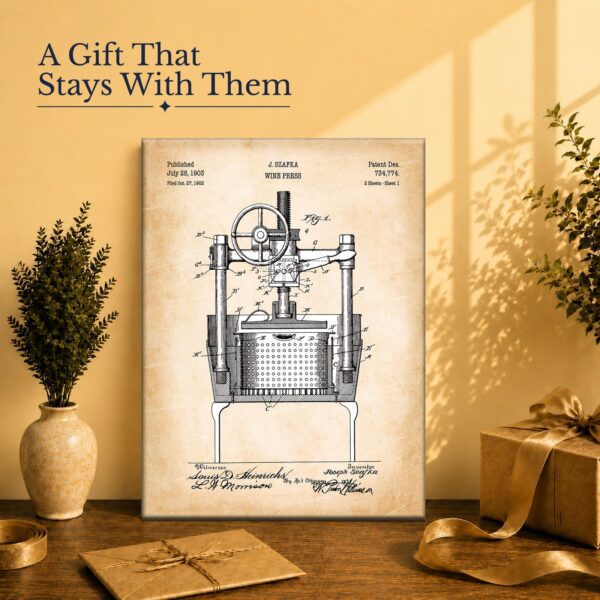 Antique wine press canvas art - gift for wine lovers and collectors