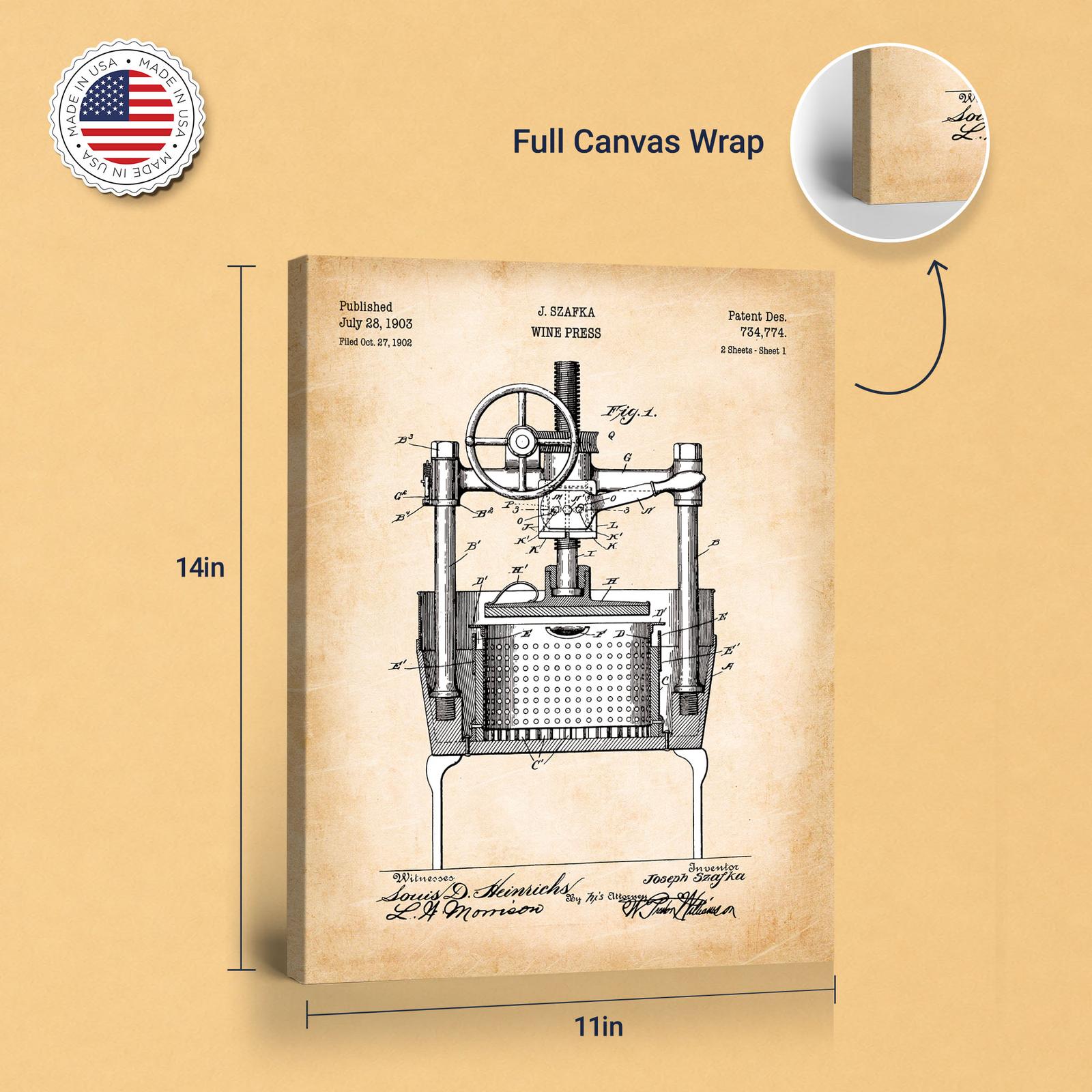 Wine press canvas print - gallery wrapped canvas edge detail