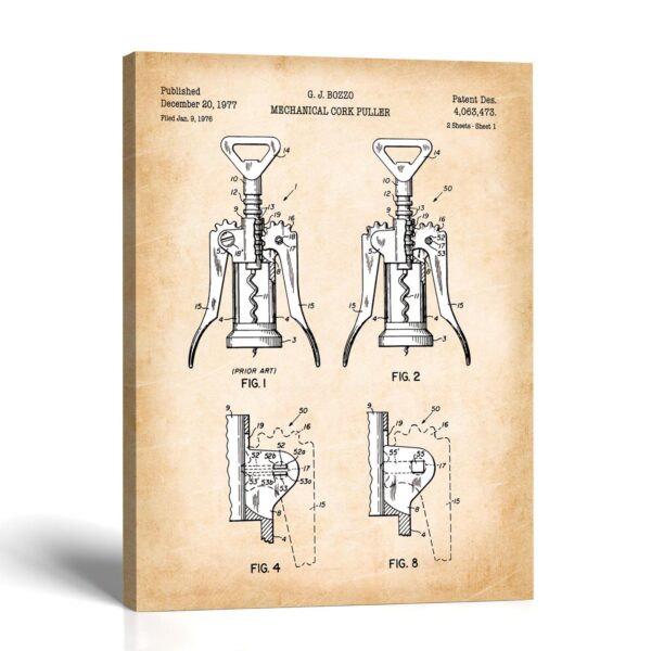 Wine opener patent canvas print - antique bar tool design by Crossroads Home Decor