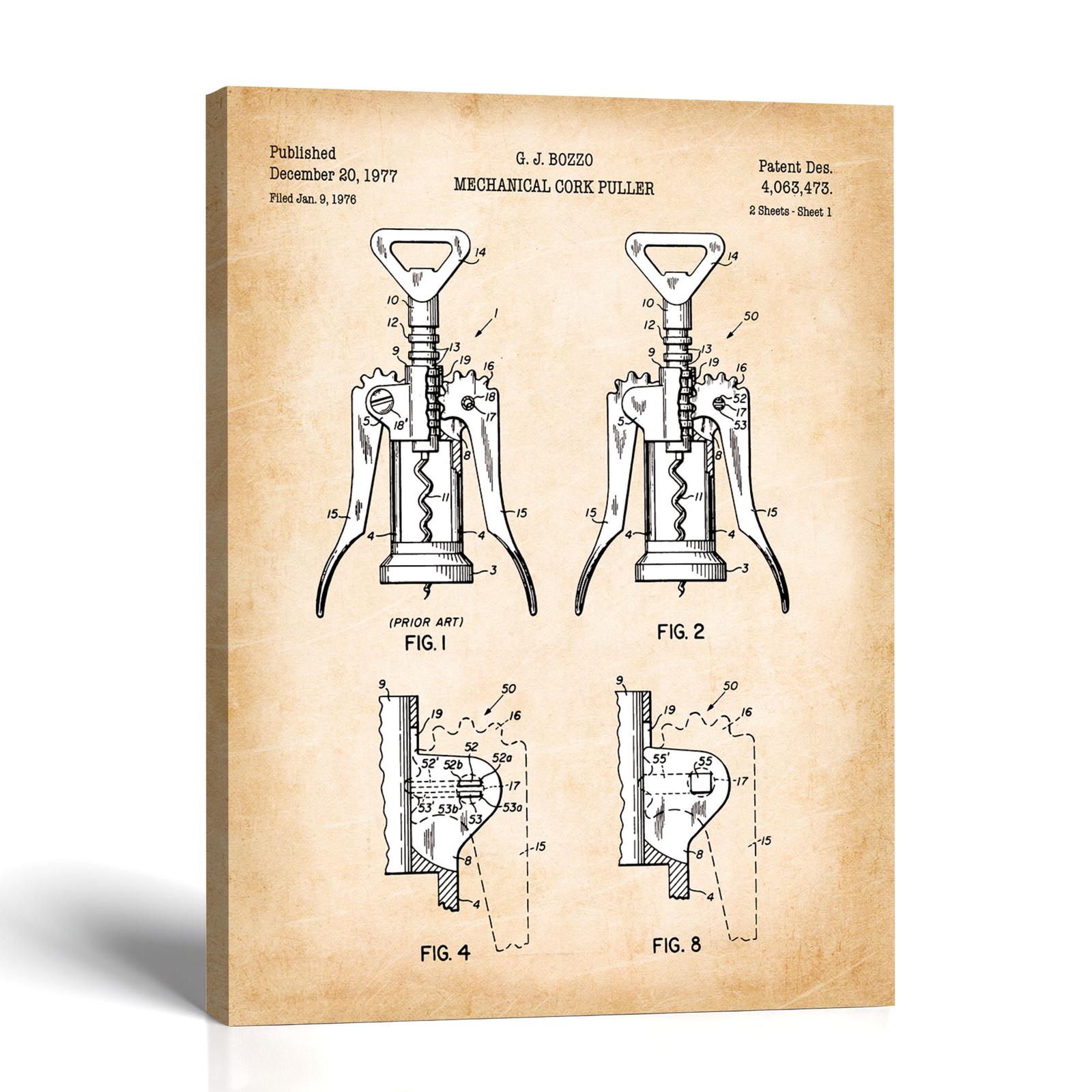 C2348C-1-11x14-1 Wine opener patent canvas print - antique bar tool design by Crossroads Home Decor