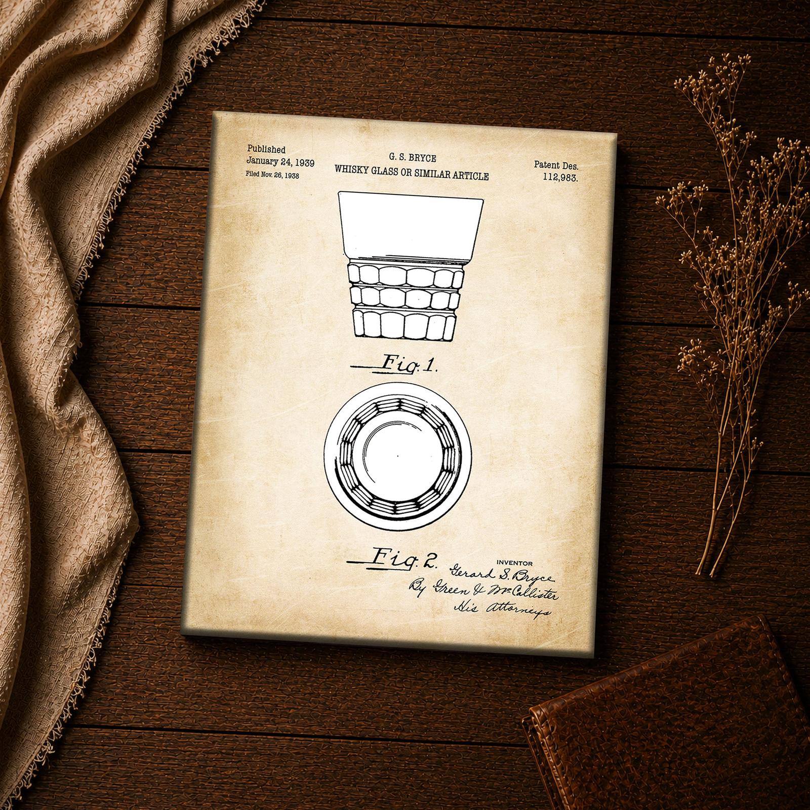 Whisky glass patent print close-up - faceted tumbler bottom view canvas print