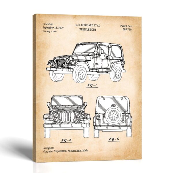 Jeep wrangler patent canvas print - 1997 vehicle blueprint by Crossroads Home Decor