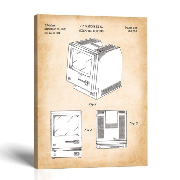 Computer patent canvas print, 1986 desktop housing drawing, by Crossroads Home Decor