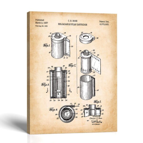 Film canister patent canvas print - 1937 camera cartridge blueprint by Crossroads Home Decor