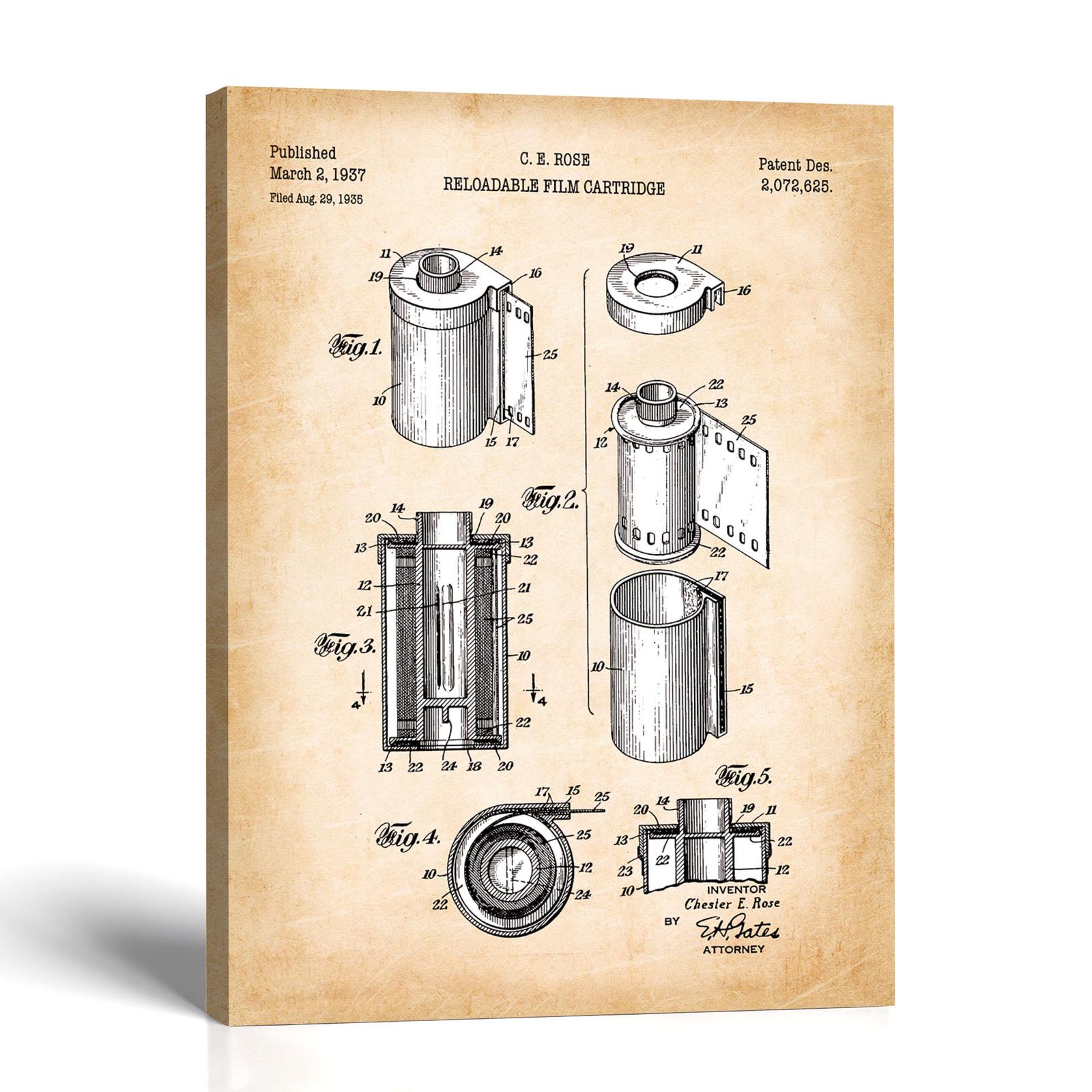 C2354C-1-11x14-1 Film canister patent canvas print - 1937 camera cartridge blueprint by Crossroads Home Decor