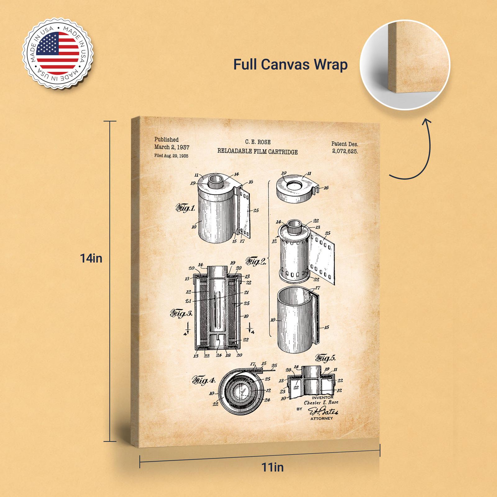 C2354C-8-11X14 Film canister patent canvas print - gallery wrapped canvas edge detail