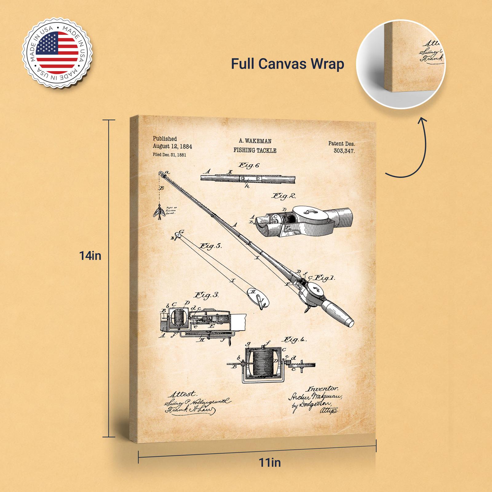 Fishing rod patent print in - gallery wrapped canvas edge detail