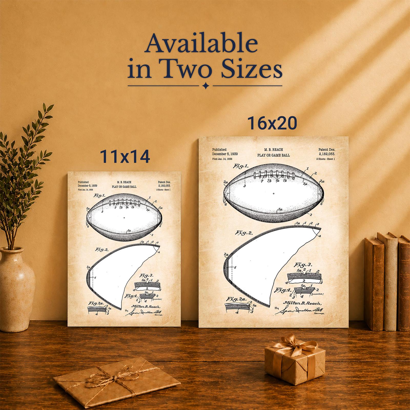 Football patent canvas print - Made in USA, family-owned workshop print
