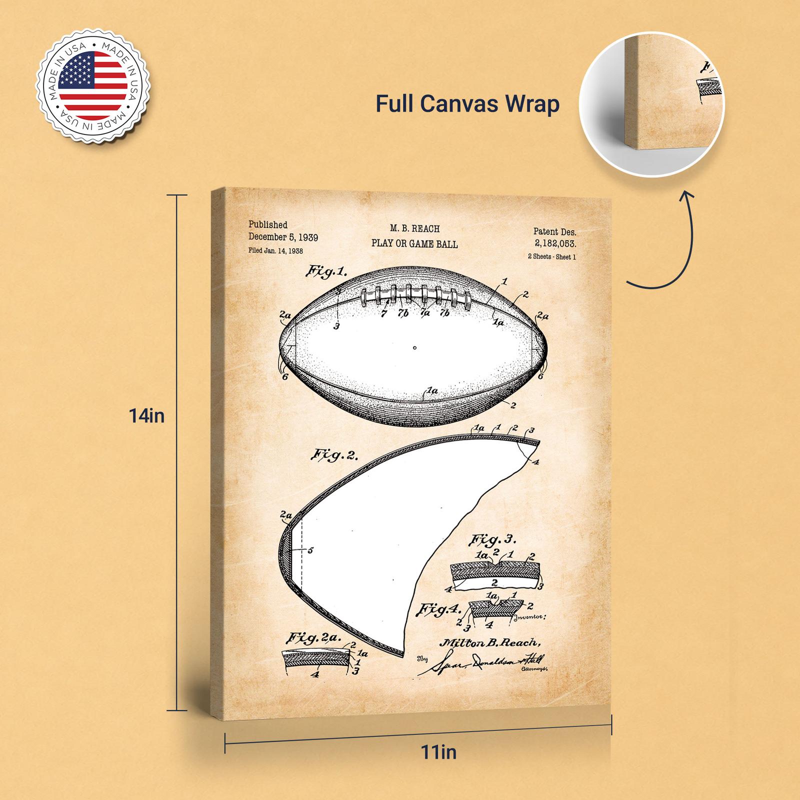 Football patent print in - gallery wrapped canvas edge detail