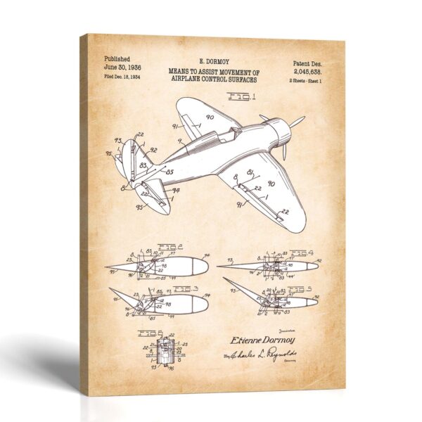 Vintage airplane patent canvas print - 1930s monoplane blueprint by Crossroads Home Decor