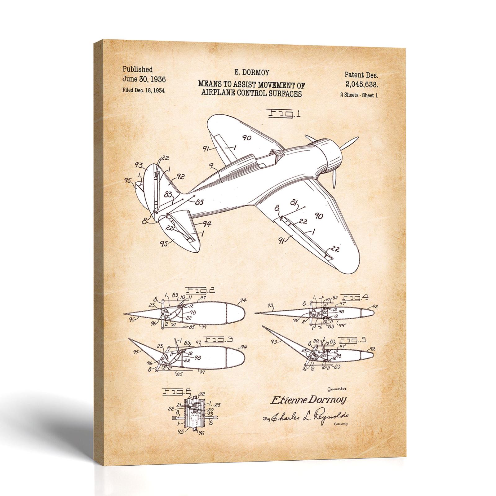 Vintage airplane patent canvas print - 1930s monoplane blueprint by Crossroads Home Decor