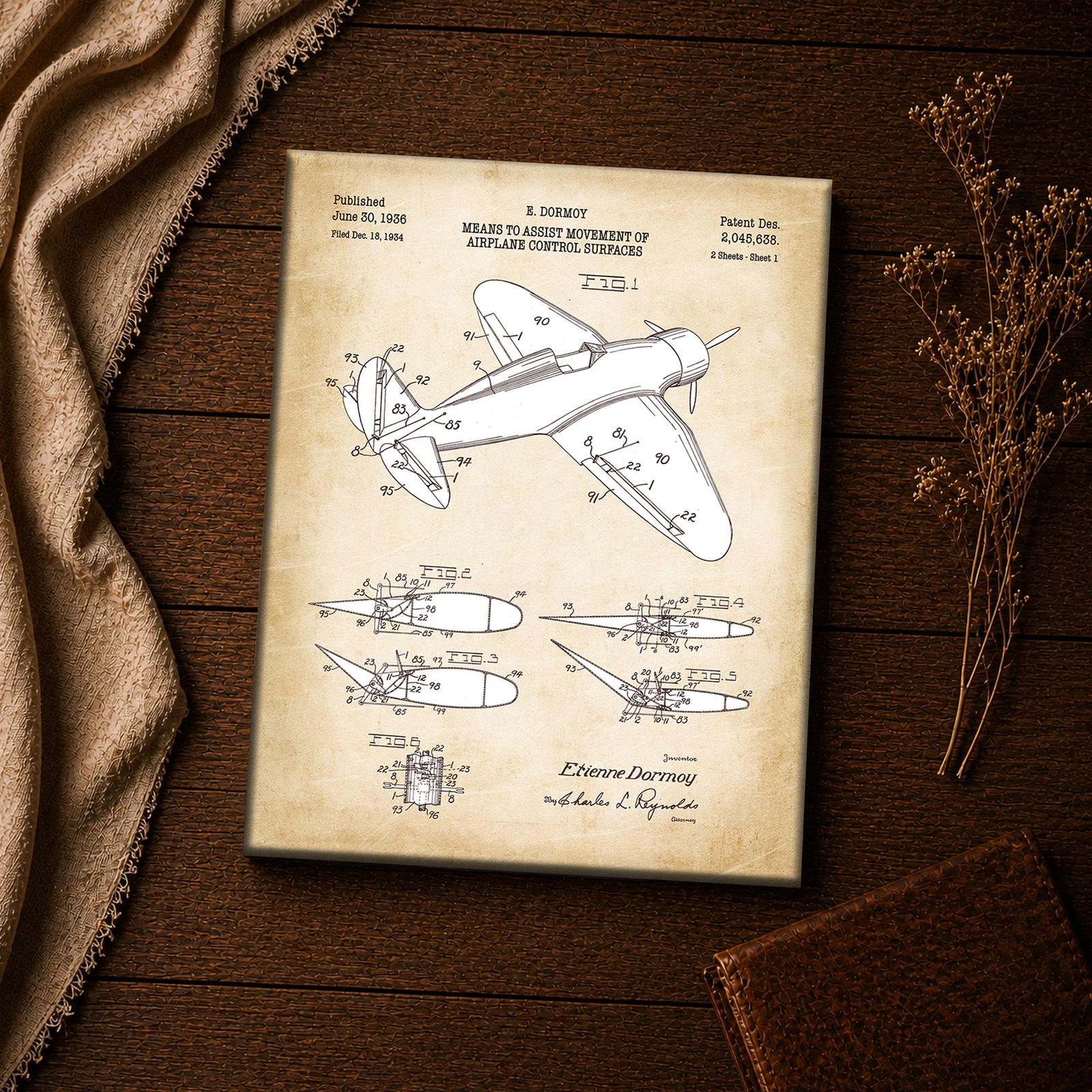 Monoplane patent blueprint close-up - vintage aviation wall art
