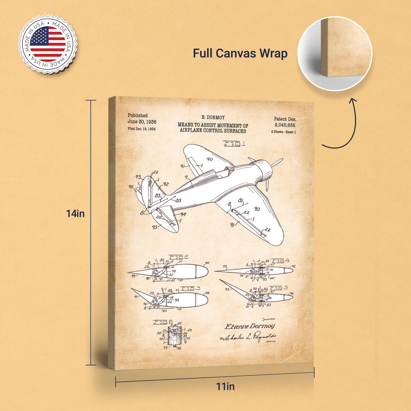 Vintage aviation canvas art - gallery wrapped canvas edge detail