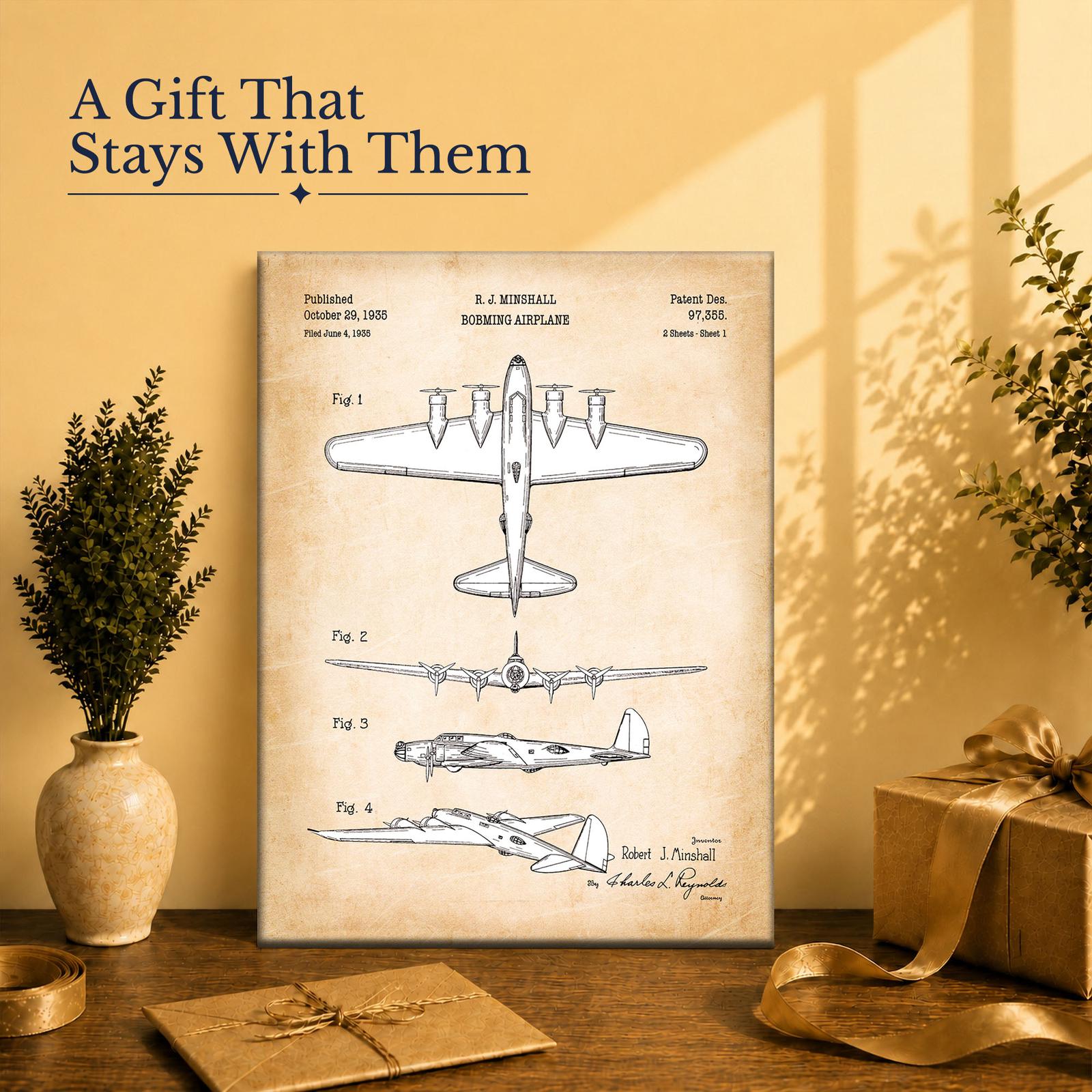 1935 bomber design patent print - gift for aviation enthusiasts and private pilots