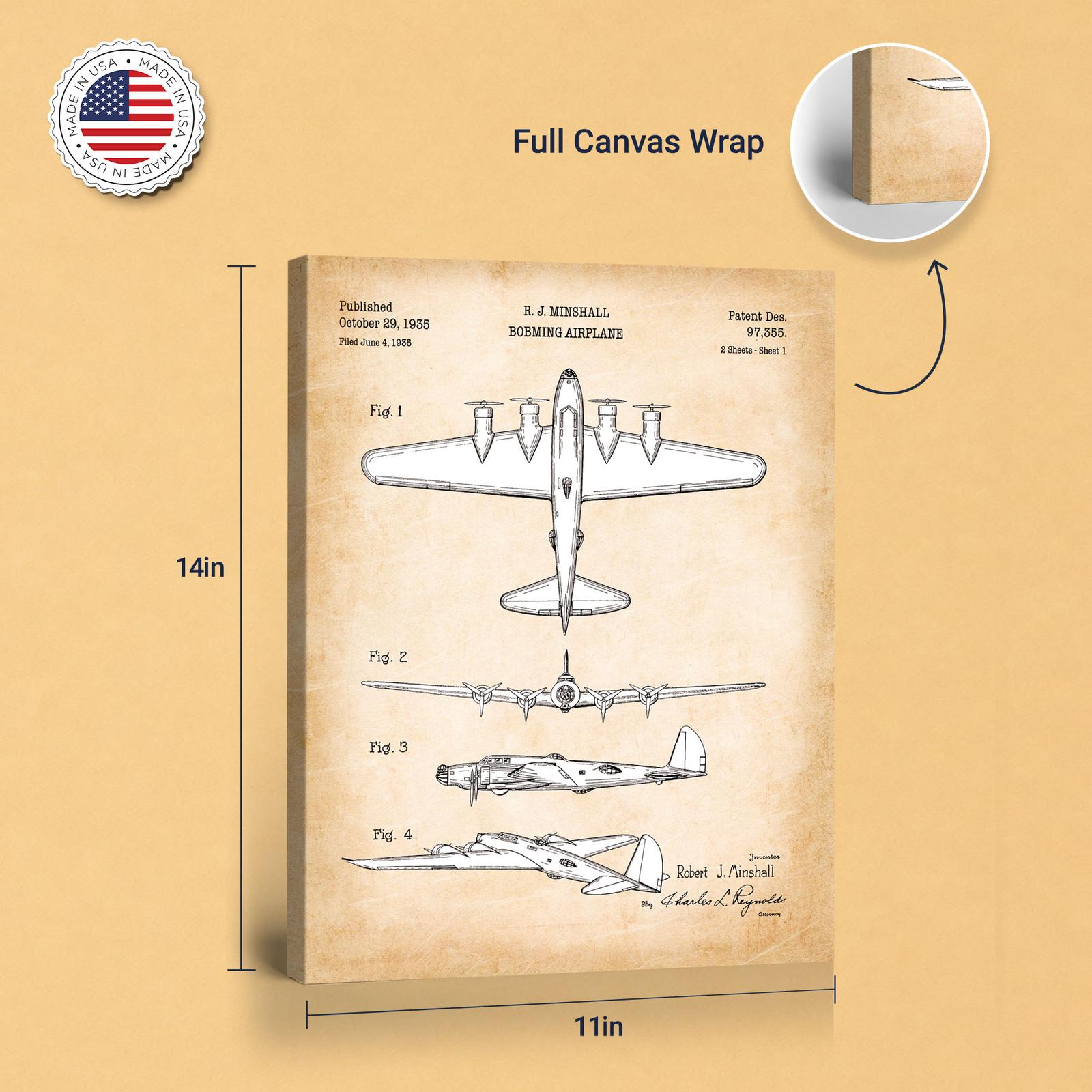 B-17 patent canvas print - gallery wrapped canvas edge detail