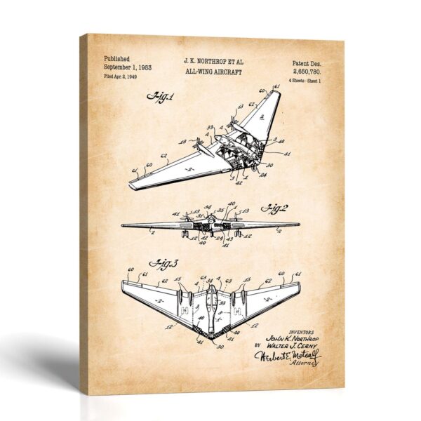 All-wing aircraft patent canvas print - 1953 flying wing blueprint by Crossroads Home Decor
