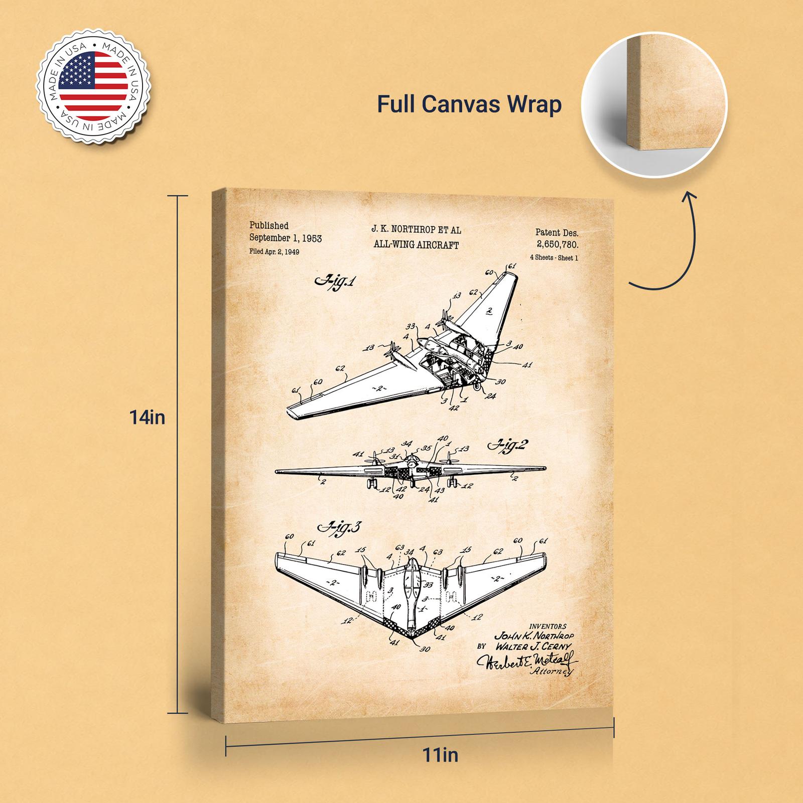 All-wing aircraft patent canvas print - gallery wrapped canvas edge detail