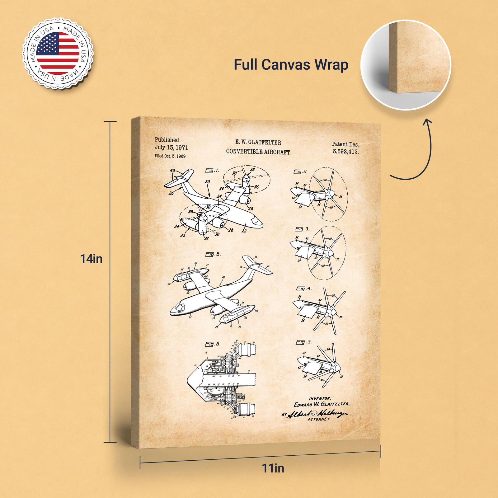 1971 folding tilt-rotor blueprint canvas - gallery wrapped canvas edge detail