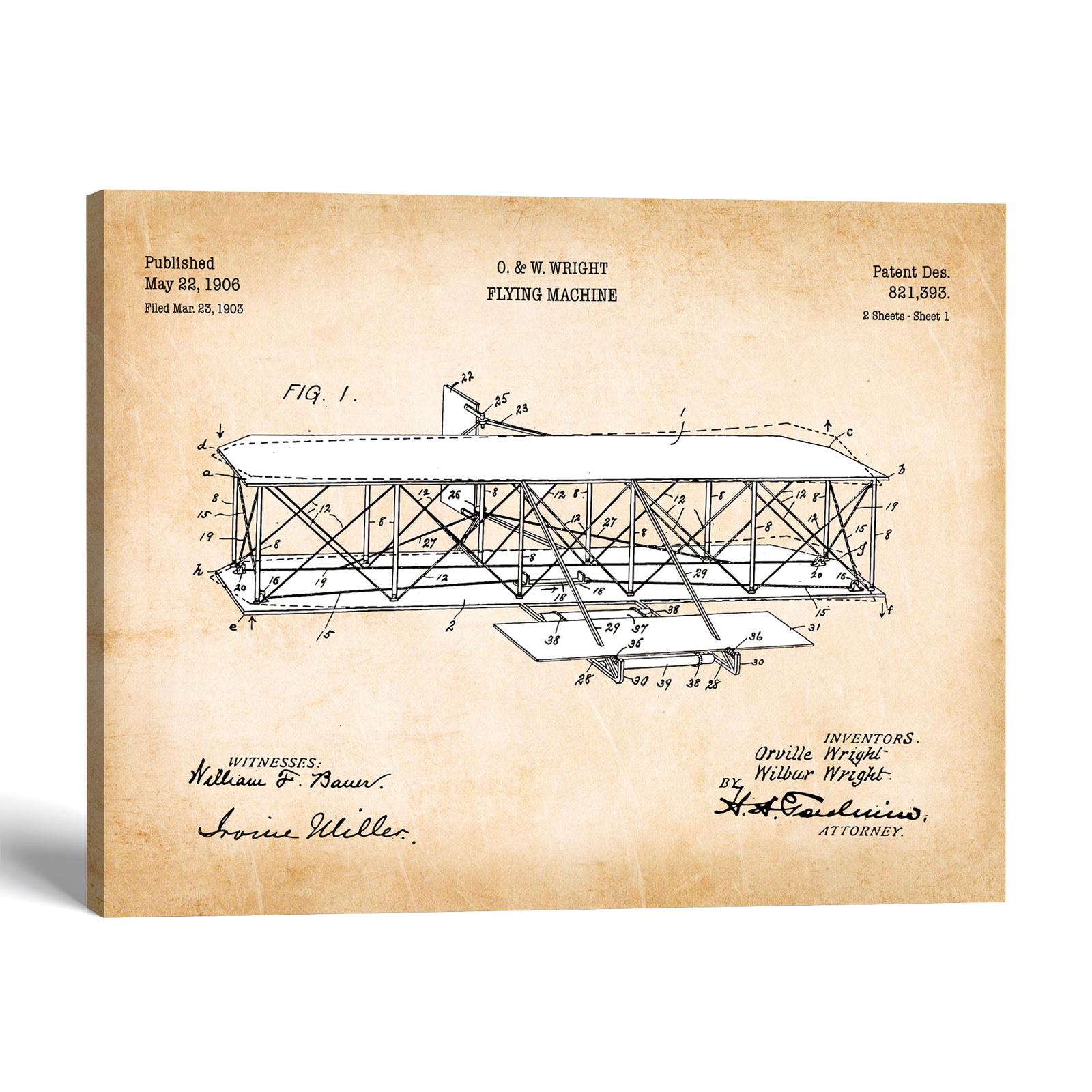 Wright brothers patent canvas print - 1903 Flying Machine by Crossroads Home Decor
