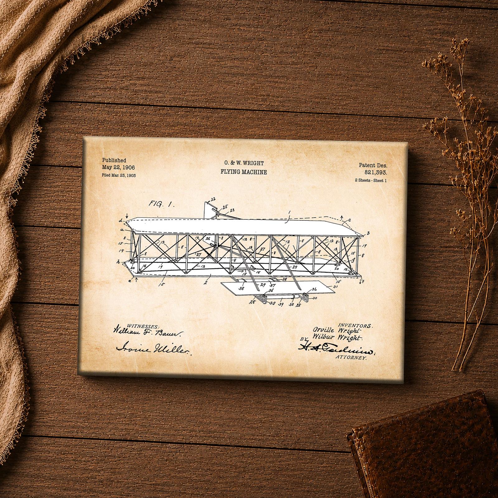 Wright brothers Flying Machine patent - close-up of the original drawing