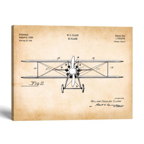 Biplane patent canvas print - 1929 staggered-wing blueprint by Crossroads Home Decor