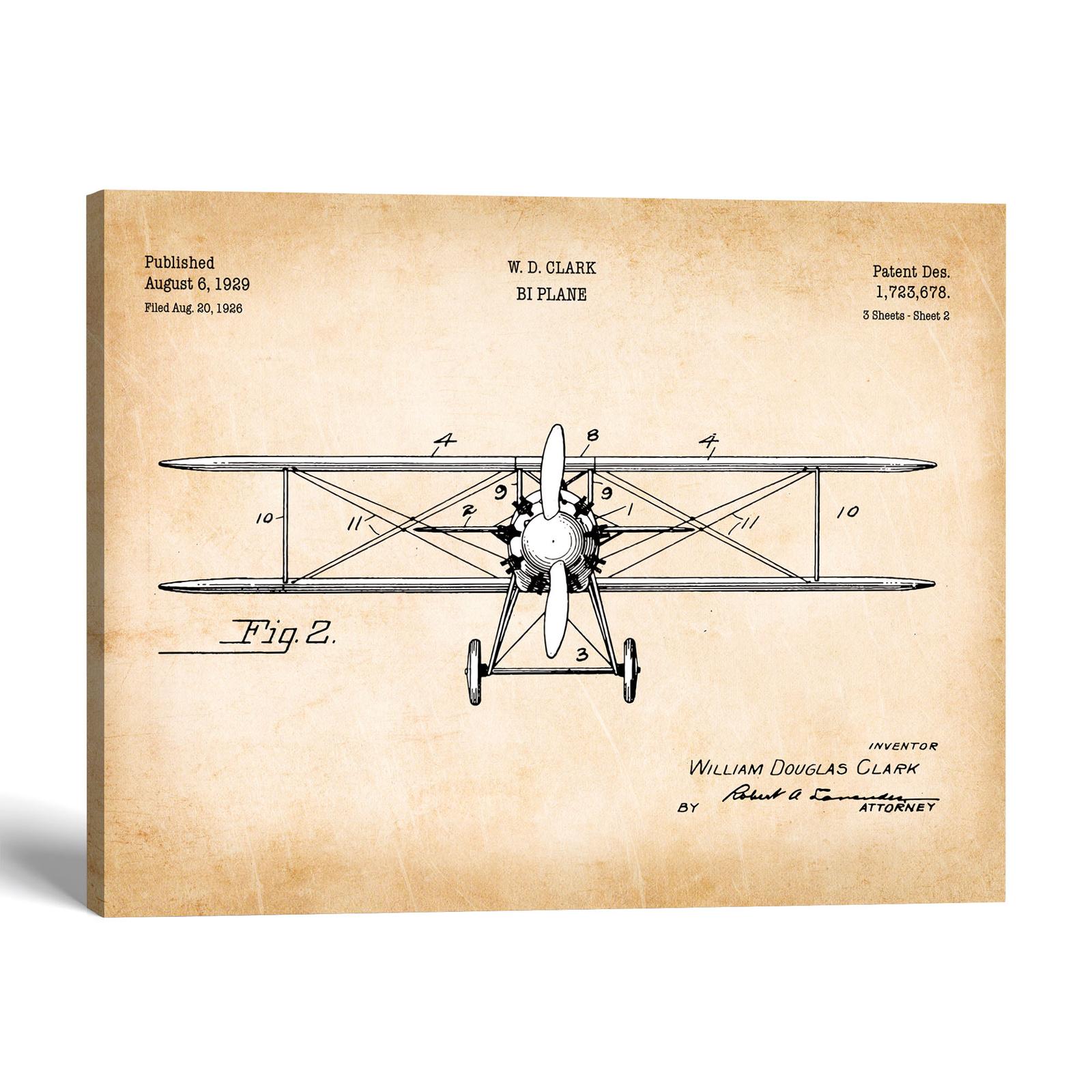 Biplane patent canvas print - 1929 staggered-wing blueprint by Crossroads Home Decor