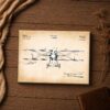 Staggered-wing biplane patent blueprint close-up, wide horizontal view - vintage aviation wall art