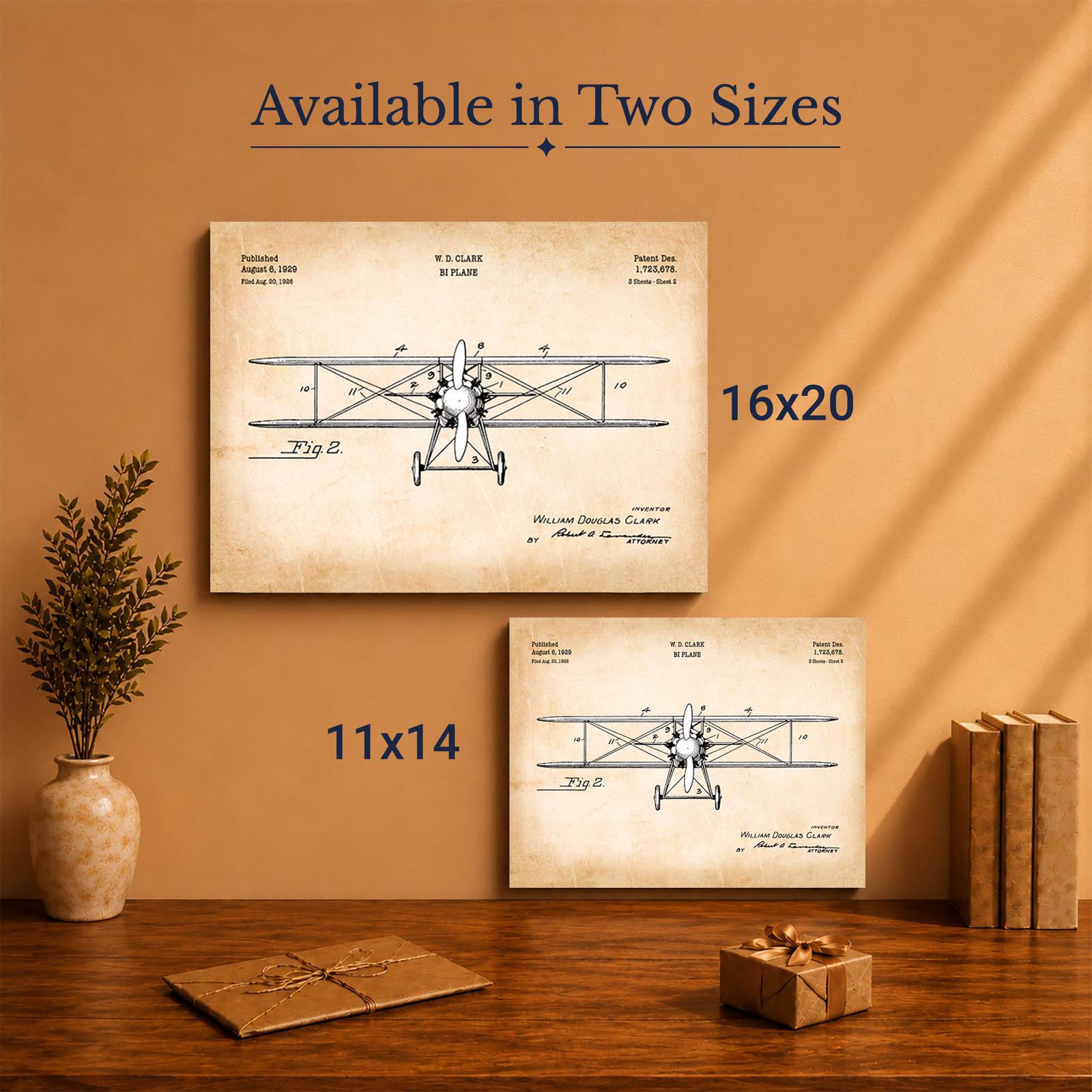 1929 biplane blueprint wall art - Made in USA family-owned
