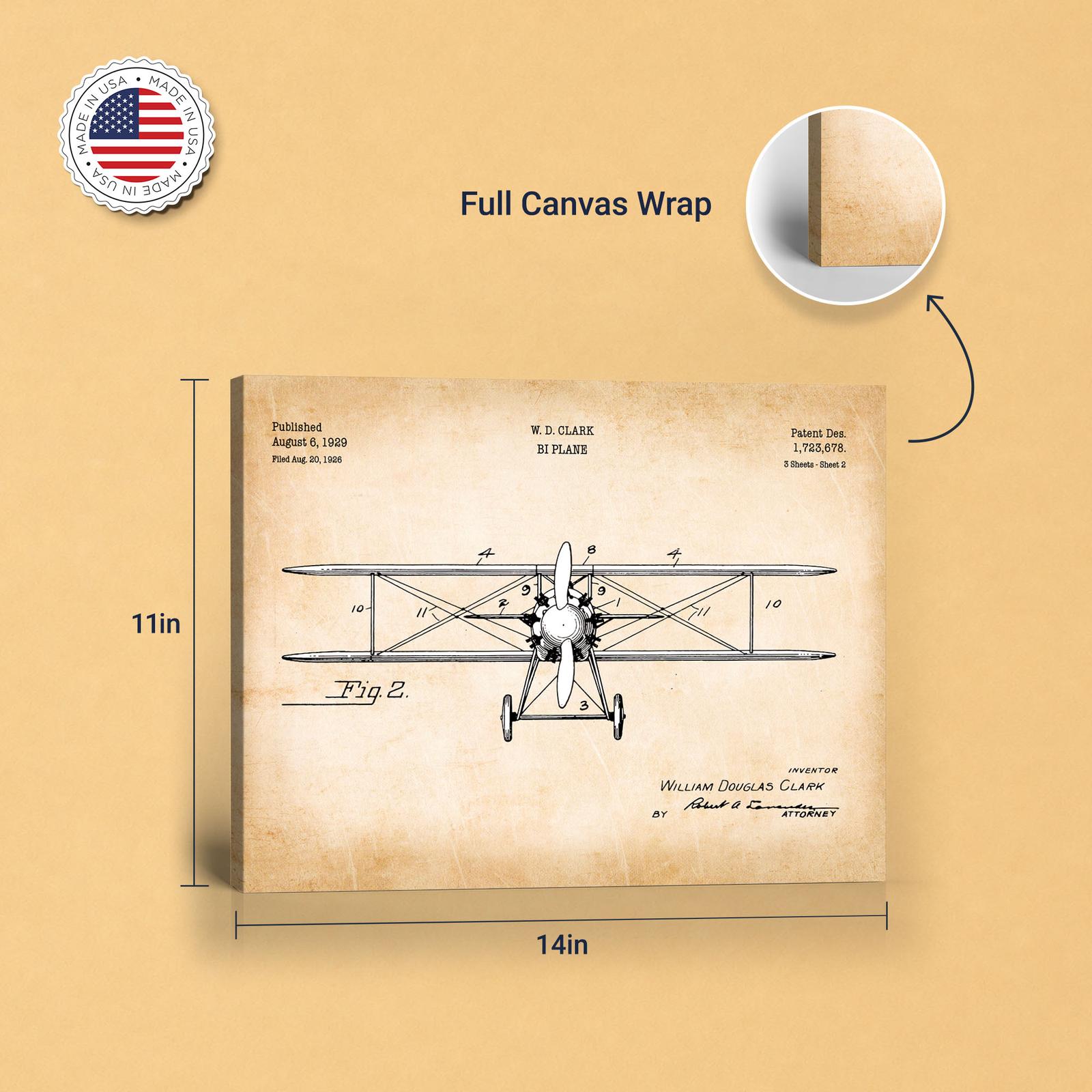 Biplane patent canvas print - gallery wrapped canvas edge detail