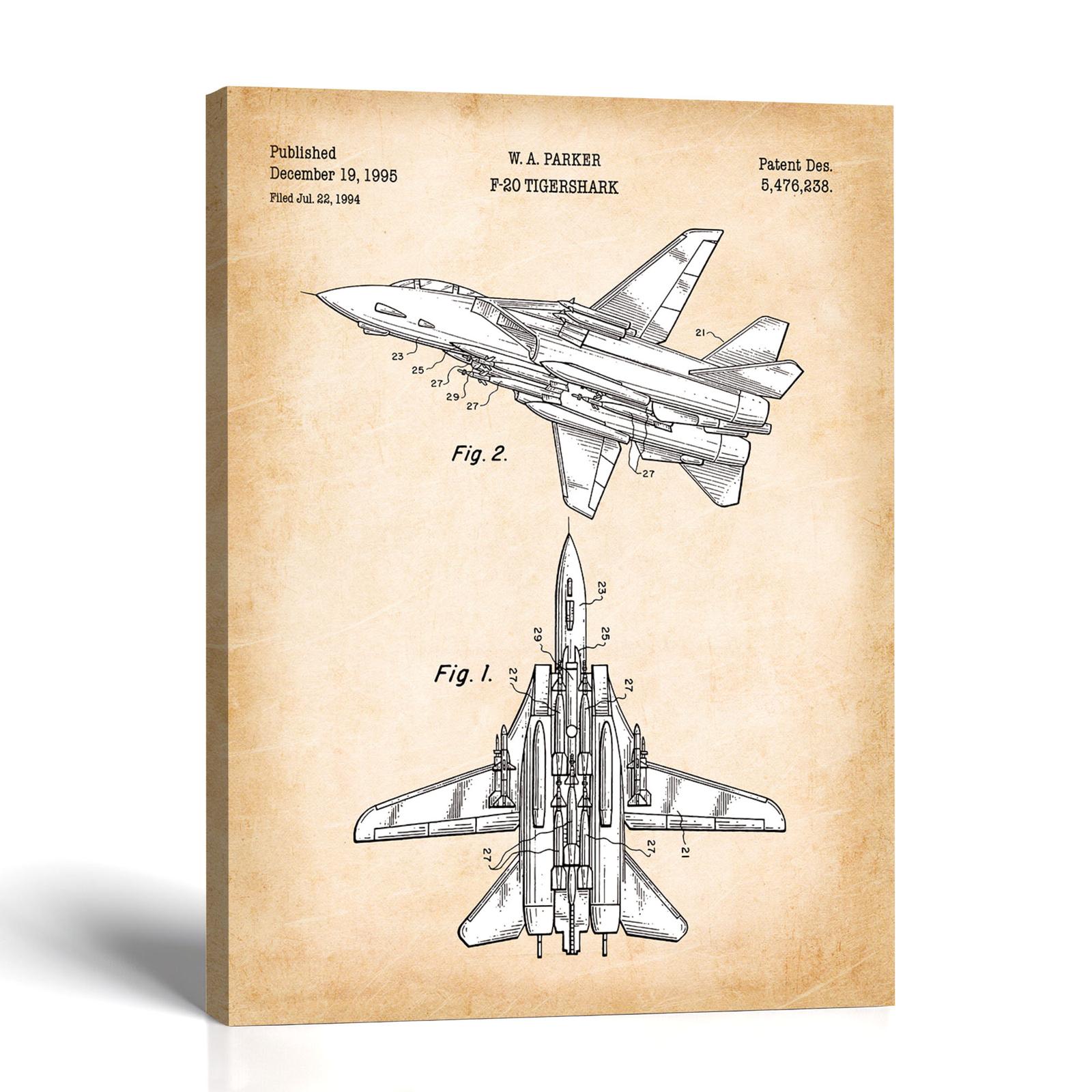 Fighter jet patent canvas print - swing-wing military aircraft by Crossroads Home Decor