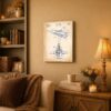 Aviation blueprint canvas art displayed in a home office