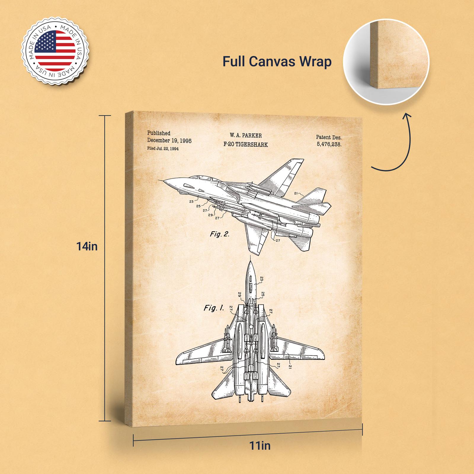 Fighter jet patent canvas print - gallery wrapped canvas edge detail